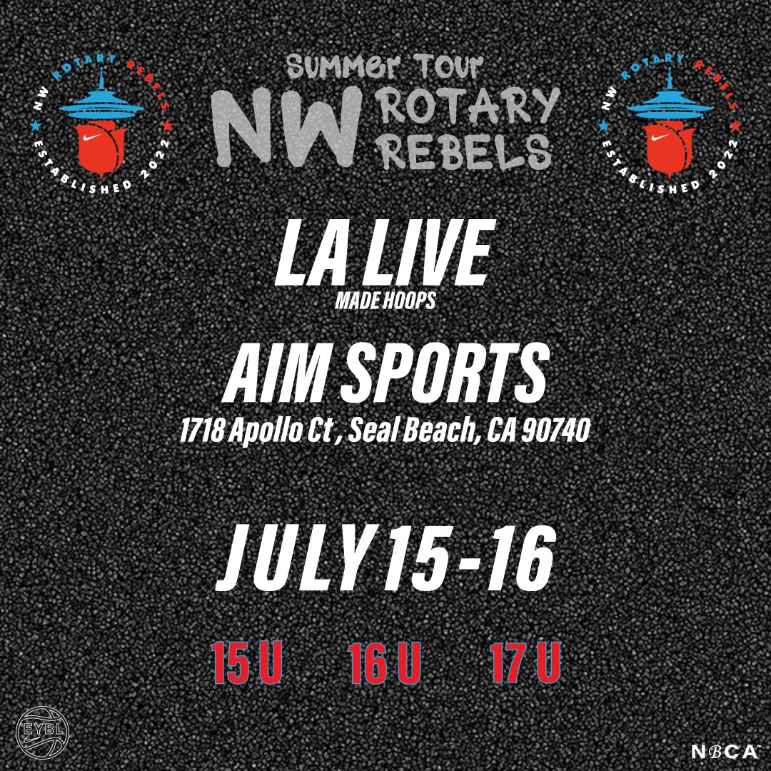 SEA ROTARY STYLE Basketball (@searotarystyle) on Twitter photo NW Rotary Rebels will be attending <a href="/madehoops/">MADE Hoops</a> LA LIVE this weekend July 15-16. ๐ <a href="/rotaryhoops/">Rotary Hoops</a> <a href="/RoseCityEYBL/">Rose City ๐น</a> NW Rotary Rebels will be attending <a href="/madehoops/">MADE Hoops</a> LA LIVE this weekend July 15-16. ๐ <a href="/rotaryhoops/">Rotary Hoops</a> <a href="/RoseCityEYBL/">Rose City ๐น</a>