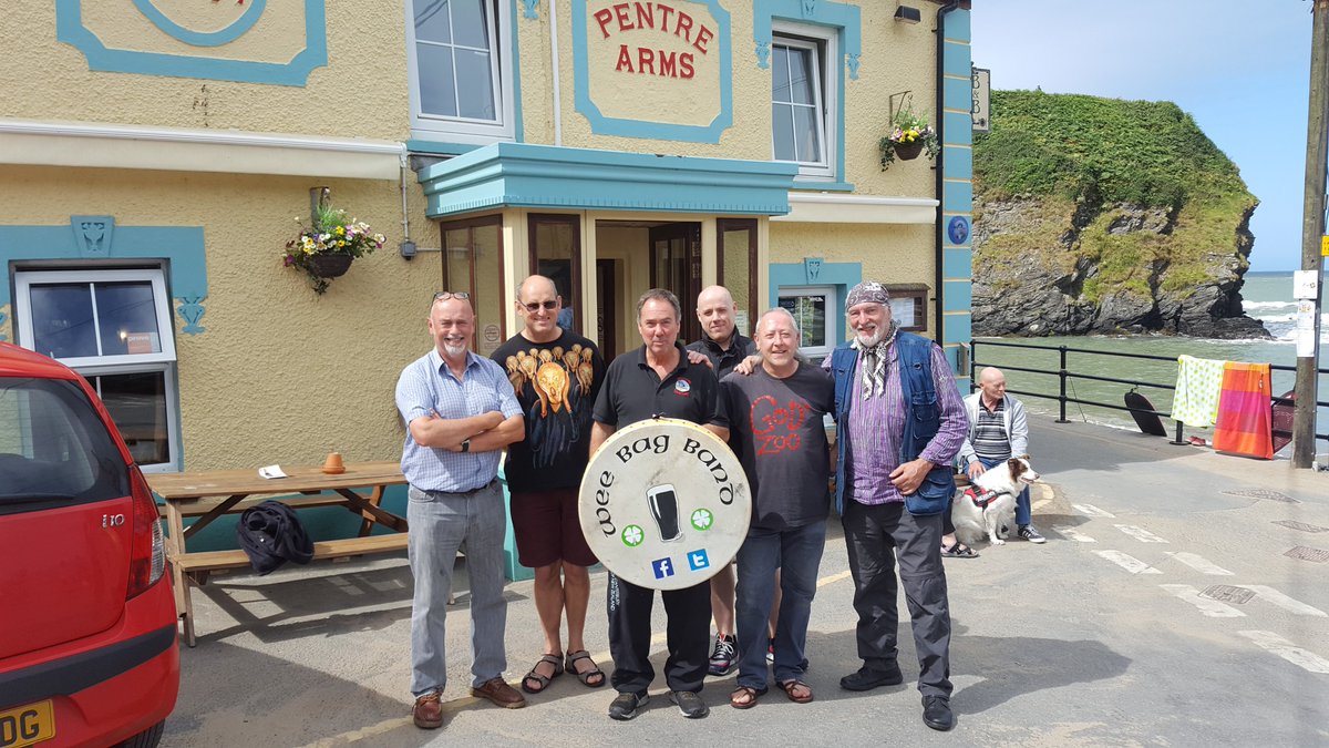 weebagband's tweet photo. Well helloooo peeps... are you anywhere near the coast in Mid Wales this Sat 15/07... ? Well if so you'll find us bashing the ballads, strangling the songs and generally mangling the music at @thepentre . Maybe we can share a jar o' the black stuff with you. #llangrannog https://t.co/9FklYUaxHq