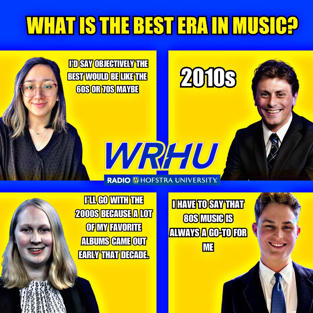 We asked our EB members what they thought was the best era of music and we want to know; What do you think was the best era in music? You can listen to every decade right here on 88.7FM WRHU! #hofstra #wrhu #radio #broadcast #music #wrhumusic