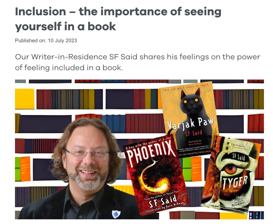 SF Said (@whatsfsaid) on Twitter photo "No child should ever feel excluded by books. No child should feel that they don’t belong in books because they never see themselves reflected in their pages, and reach the conclusion that books are for other people, not for them." My new <a href="/Booktrust/">BookTrust</a> blog:
booktrust.org.uk/news-and-featu… "No child should ever feel excluded by books. No child should feel that they don’t belong in books because they never see themselves reflected in their pages, and reach the conclusion that books are for other people, not for them." My new <a href="/Booktrust/">BookTrust</a> blog:
booktrust.org.uk/news-and-featu…