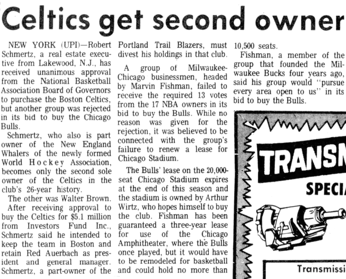 77Blazers's tweet photo. July 11 1972 - #RobertSchmertz was an original investor in @trailblazers in 1970 along w/#LarryWeinberg & #HermanSarkowsky. The trio paid $3.7M to secure the expansion team for Portland. Sarkowsky sold his interest in 1975 in order to be an owner w/@Seahawks
#RipCity https://t.co/kSEadG7J09