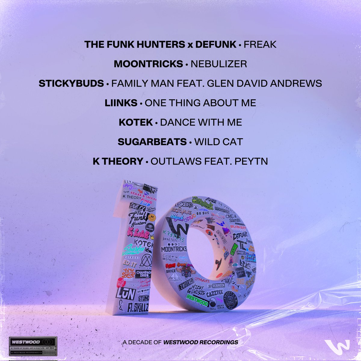 10 Years of Westwood Recordings (Album) Out Now! 🔟✨ Seven brand new songs by @thefunkhunters, @Defunk_Official, @moontricksmusic, Stickybuds, @Kotek_Music, @weareliinks, SugarBeats, and @ktheoryofficial!! 🎶 Listen/download: wstwd.io/10years