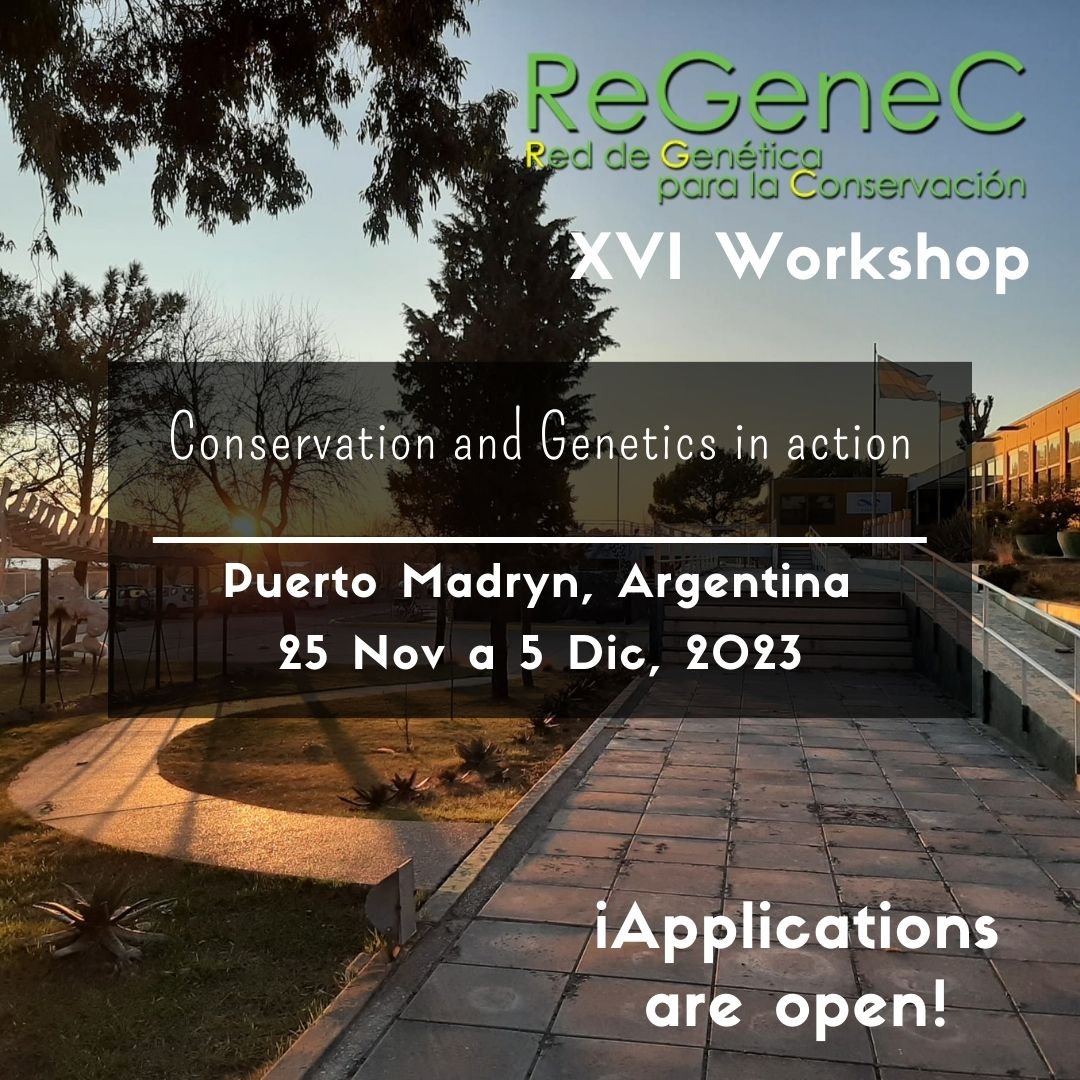 ReGeneC's tweet photo. APPLICATIONS ARE OPEN -> #XVI_ReGeneC Workshop on Conservation Genetics: "Conservation and genetics in action" 
📆Nov 25 - Dec 05, 2023 
📍Puerto Madryn, Argentina 
🧐Deadline for applications -> Aug 15th, 2023

https://t.co/wRaPhSZJwU https://t.co/hZAo9UguBp