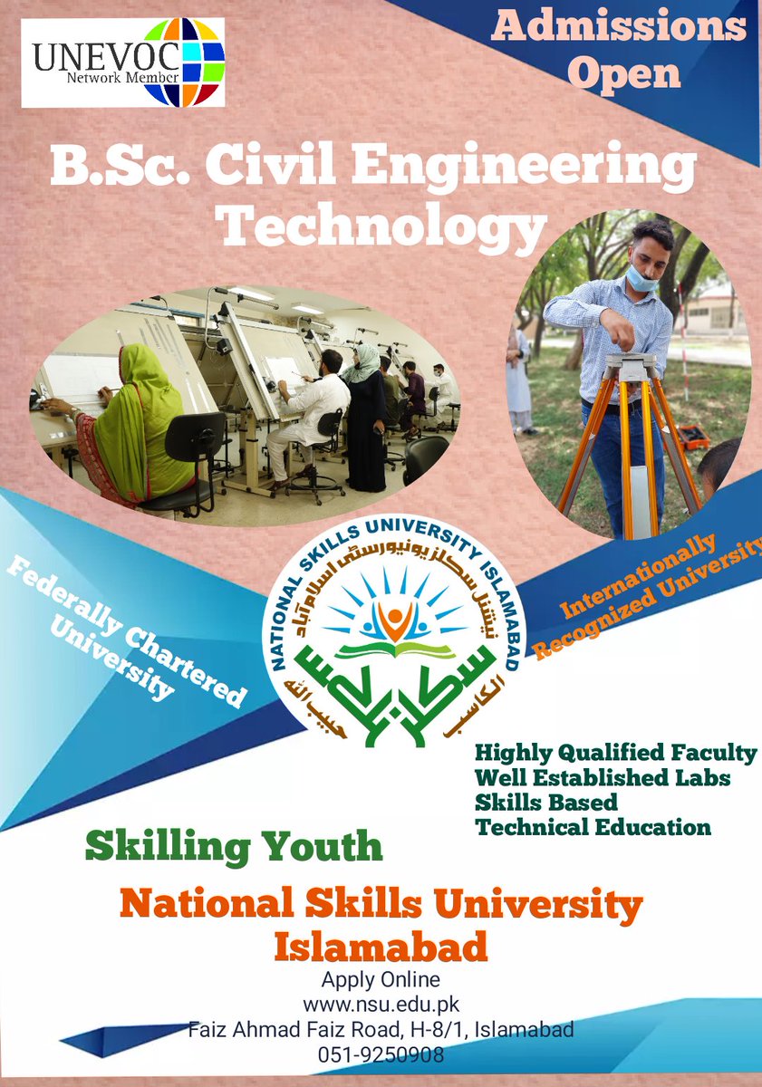 #admissionsopen2023 at @nsuislamabad for different BS Engineering Technology Programs Like BS #Civil #Engineering #technology for online application or further details please visit our website 
nsu.edu.pk

@YETA_Pakistan 
#admission2023