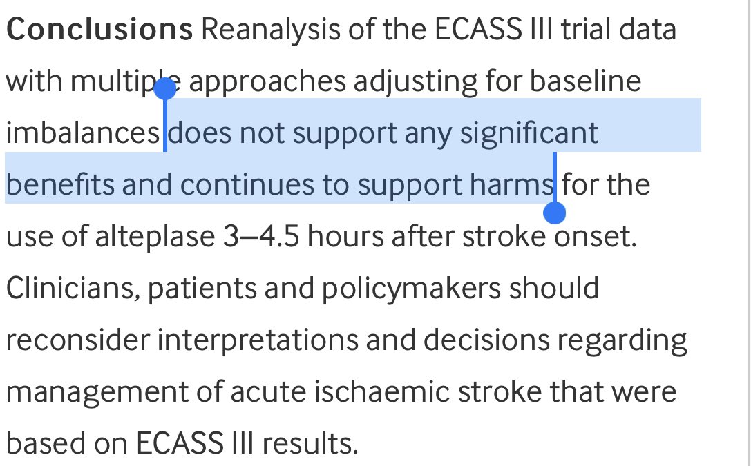 @Eugene_T_Erlikh @EMdocinabox @umanamd @ravigarg415 Then there are the issues with ECASS-3 identified by @BrianAlperMD in his publication in @BMJ_EBM ebm.bmj.com/content/25/5/1…