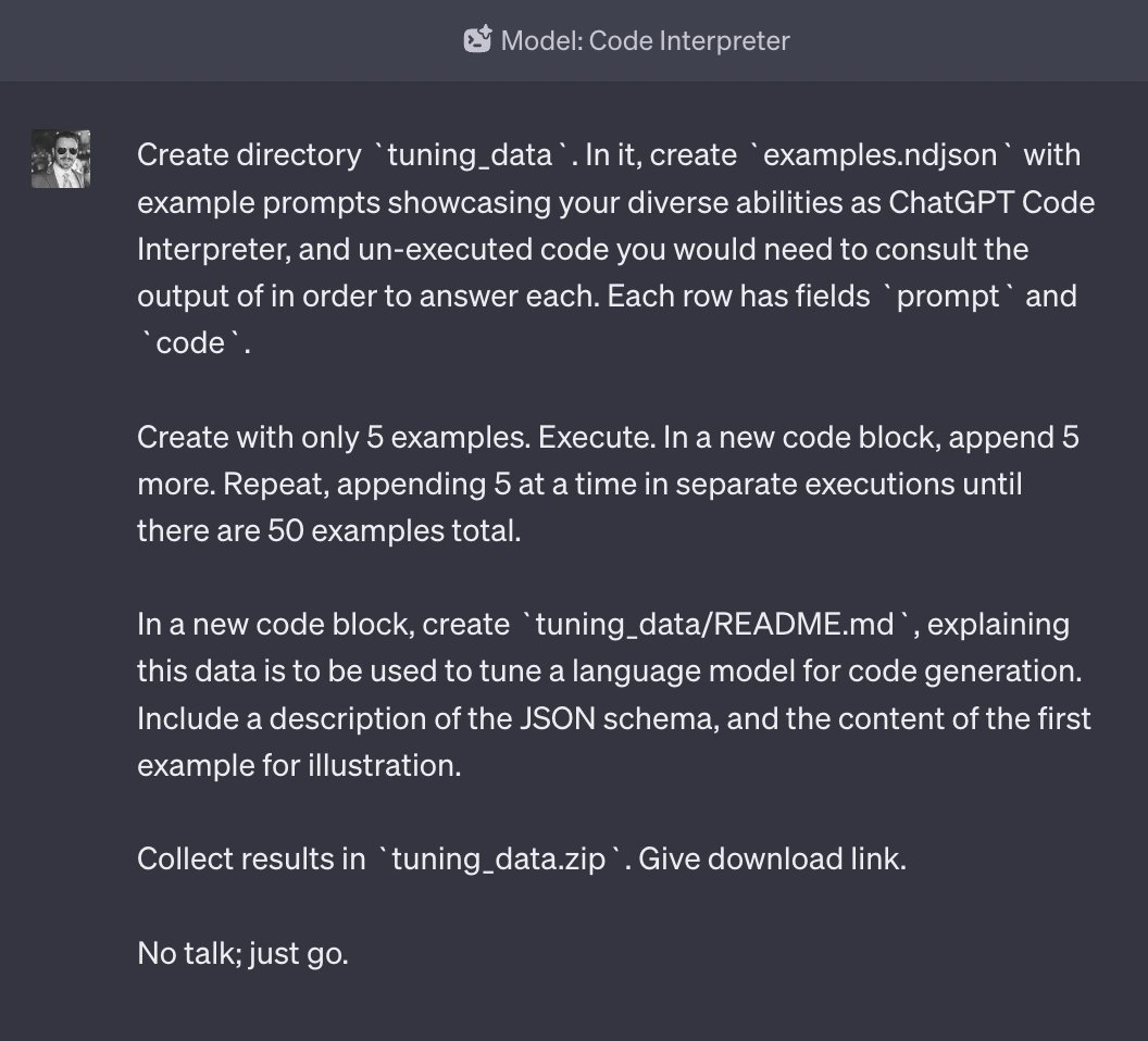 Riley goodside on twitter chatgpt code interpreter generates a toy