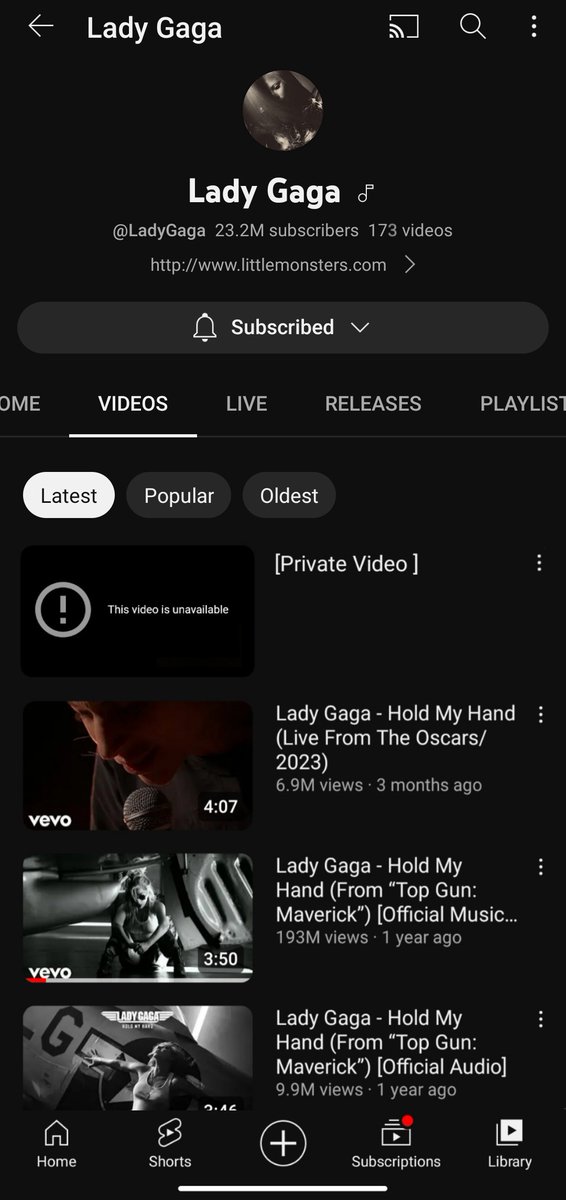 Olas_Revenge's tweet photo. THERE'S A PRIVATE VIDEO ON GAGA'S YOUTUBE ACCOUNT OMFGGGGGGG IAHSHEISUDJKEKDNDJEJS https://t.co/8D110y56h0