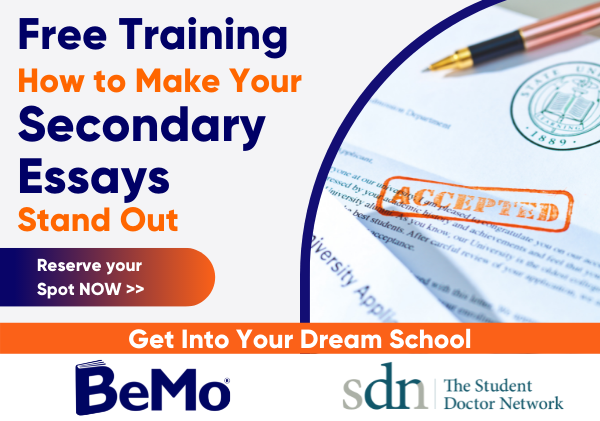 Starts in 15 minutes! Join SDN and @BeMo_AC to learn how to ensure your secondary essays aren't lost in the crowd! Registration link below. #medschool #medschoolapps #futuredoctor

attendee.gotowebinar.com/register/75269…