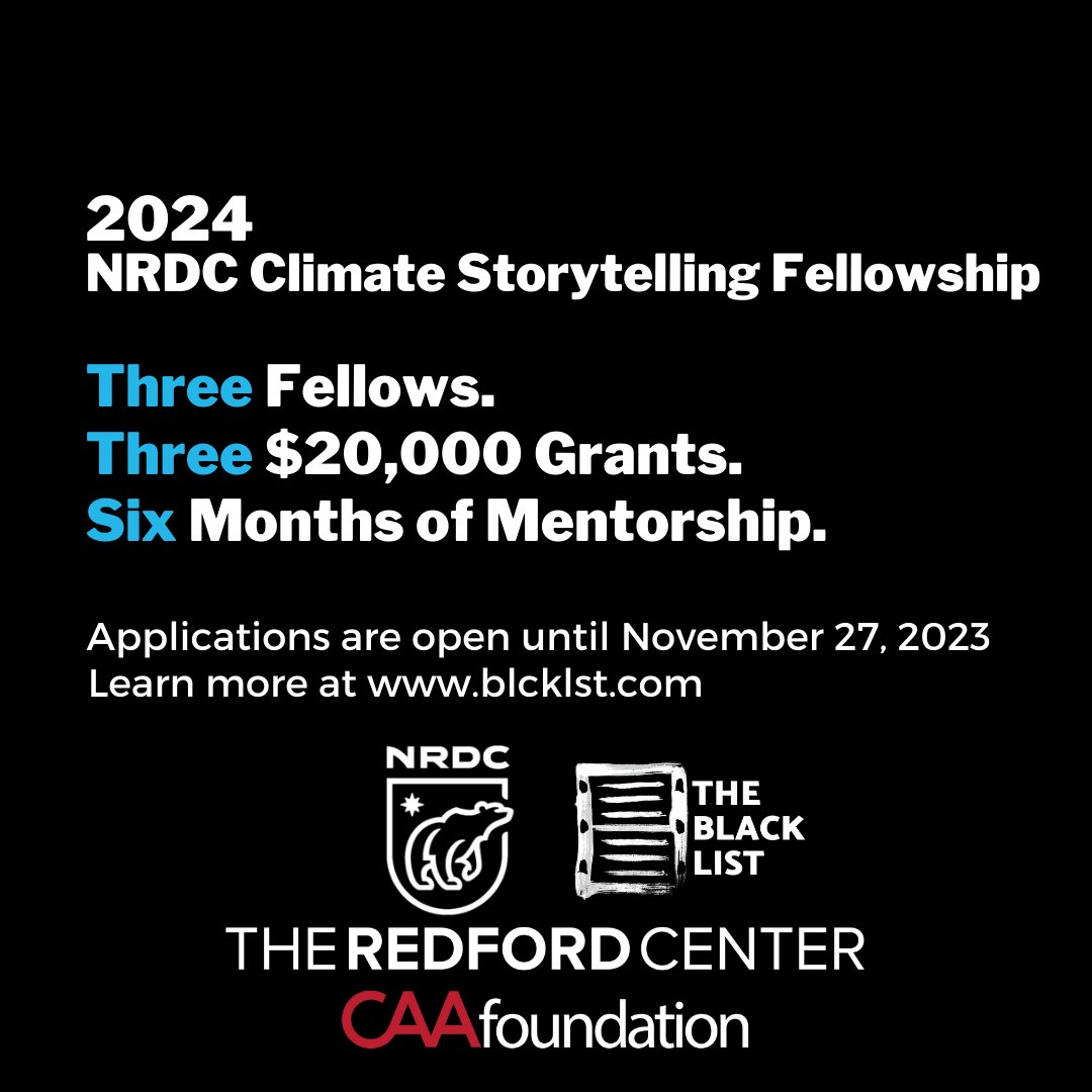 Calling storytellers offering a new perspective on the climate crisis: submit your script to NRDC's Climate Storytelling Fellowship with @theblcklst + @redfordcenter + @caafoundation. 

Fellows will receive $20k & mentorship. on.nrdc.org/43Fv6Cd

#climatefiction #solarpunk