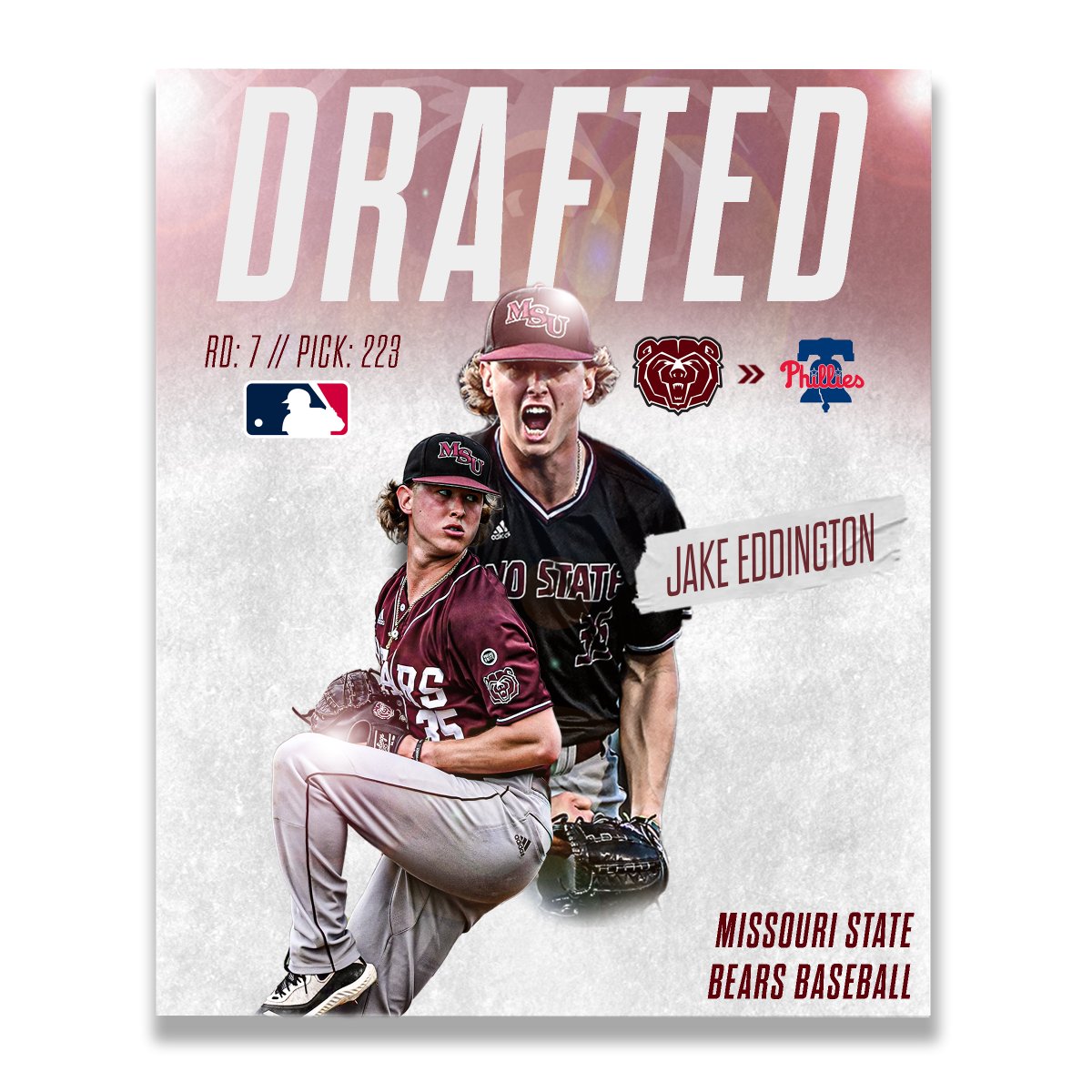 Missouri State Baseball (@mostatebsb) on Twitter photo DRAFTED!
Jake Eddington is taken by the <a href="/Phillies/">Philadelphia Phillies</a> in the 7th round (223rd overall) of the 2023 MLB Draft.
🔗 bit.ly/43m7FMN DRAFTED!
Jake Eddington is taken by the <a href="/Phillies/">Philadelphia Phillies</a> in the 7th round (223rd overall) of the 2023 MLB Draft.
🔗 bit.ly/43m7FMN