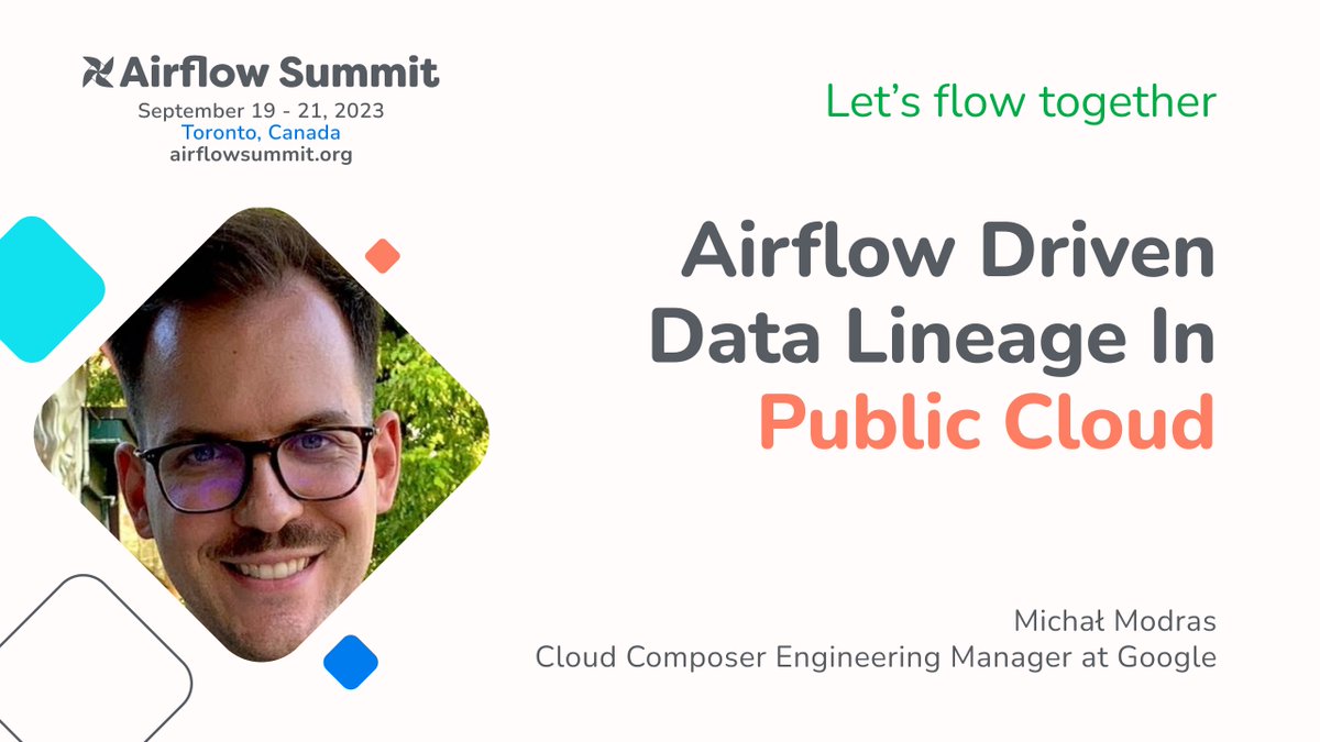 📷 Master data lineage in #ApacheAirflow! 

Michał Modras will show us how to get insights into @googlecloud  Composer lineage integration and our approach to lineage evolution.

📷 Save your spot!
airflowsummit.org/tickets/

#AirflowSummit2023 #AirflowSummit