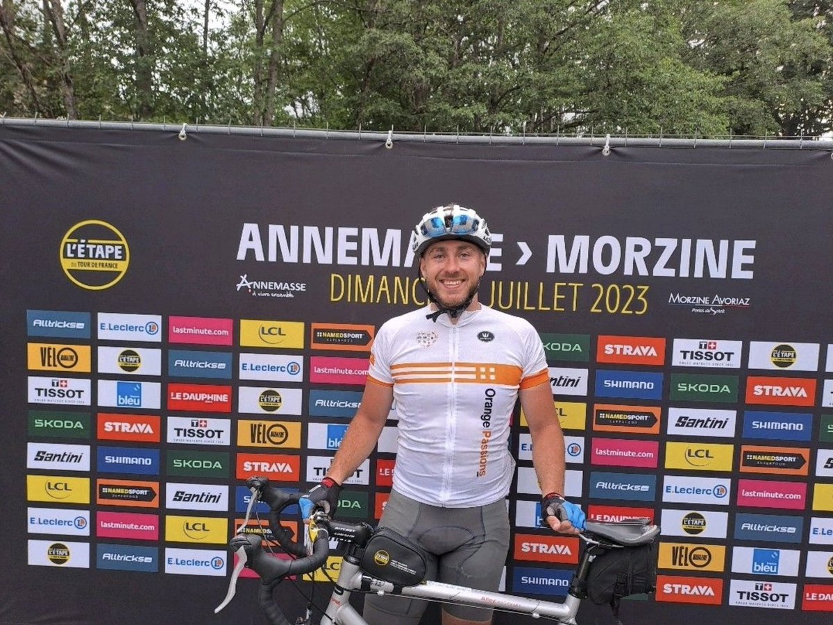 👏 à Nicolas, du bureau d'études d'<a href="/OrangeAuRA/">Orange Auv-Rh-Alpes</a> Grenoble, d'avoir fait l'<a href="/letapedutour/">L'Étape du Tour de France</a>
dim. entre Annemasse et Morzine !
Une aventure hum. et sport. 🚵‍♂️ soutenue par <a href="/OrangePassionF/">OrangePassions</a>, le dispositif d'aide aux projets passionnés des salariés d'<a href="/Orange_France/">Orange France</a>.

157km, 4100D+, 9h 🥵💪
