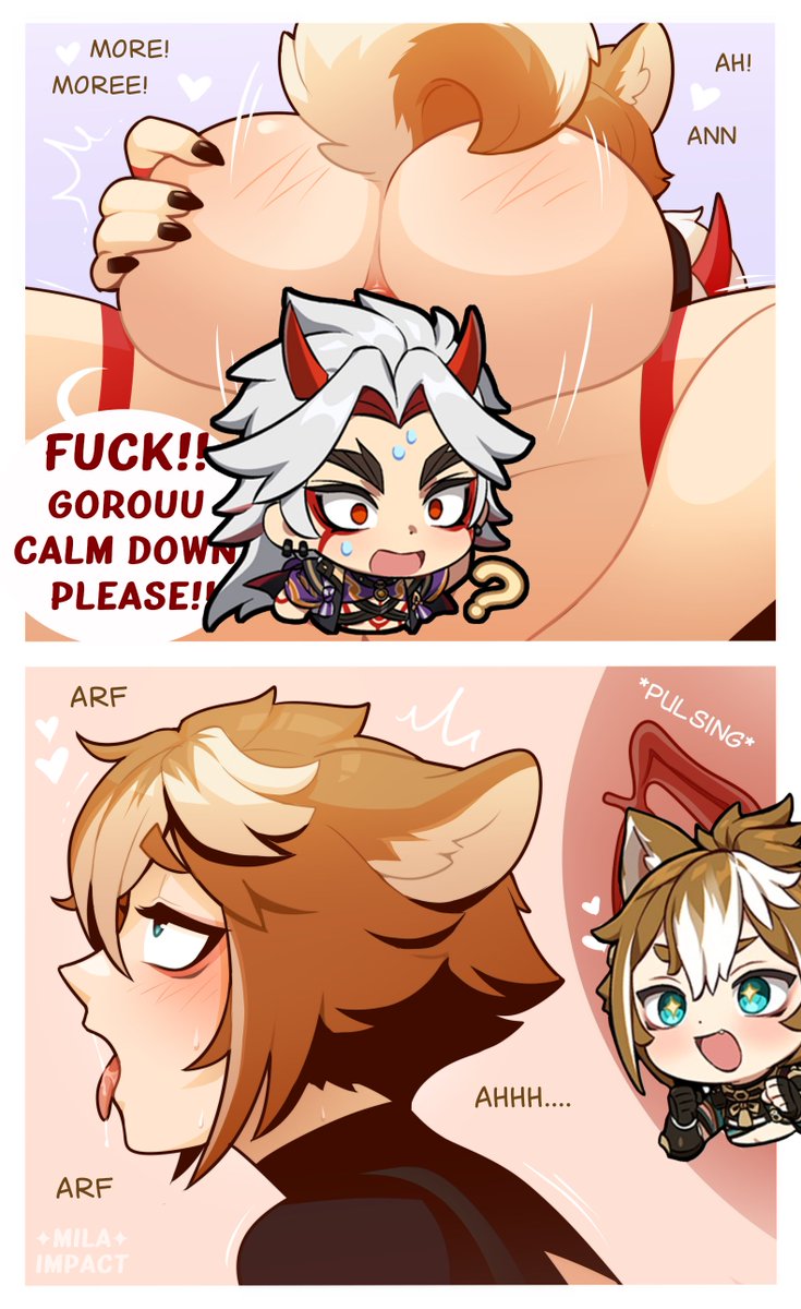 Mila_Impact's tweet photo. ‼️Mpreg/NSFW‼️    

Gorou is restless! XD

Uncensored version: link in bio  

#Gorou #Itto #genshinimpact #genshinfanart #mpreg #abo #omegaverse #NSFW https://t.co/ONvblI3G2m