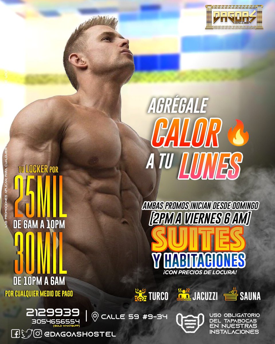 DagoasS's tweet photo. Hoy #Lunes le damos más calor a tu inicio de semana  😈💦

Y LO MEJOR desde las 2pm con promo👉🏻 en locker y habitaciones a precios insuperables 😈🔥

 #ConDagoasGano
   
✅DEBES SEGUIRNOS  y dar 💙+ 🔁 (retweet) a este tweet y TODOS los posts de la Semana. https://t.co/1q7ziMnIlS