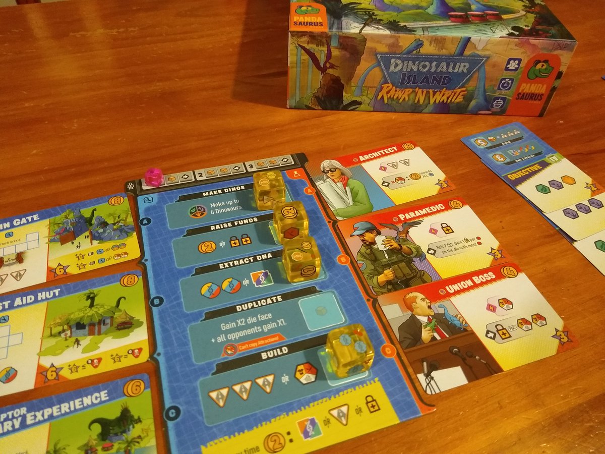 BoardgameParent's tweet photo. I hoped to get #DinosaurIsland #RawrNWrite to the table this weekend and I managed it!
Enjoying it both multiplayer and solo. Like the low admin ai in solo. Solo takes less than 40 minutes. Last game managed just over 120 points, definitely improving. #boardgames #roleandwrite https://t.co/XbNpzfmYOX