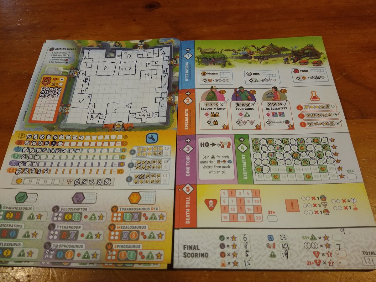 BoardgameParent's tweet photo. I hoped to get #DinosaurIsland #RawrNWrite to the table this weekend and I managed it!
Enjoying it both multiplayer and solo. Like the low admin ai in solo. Solo takes less than 40 minutes. Last game managed just over 120 points, definitely improving. #boardgames #roleandwrite https://t.co/XbNpzfmYOX