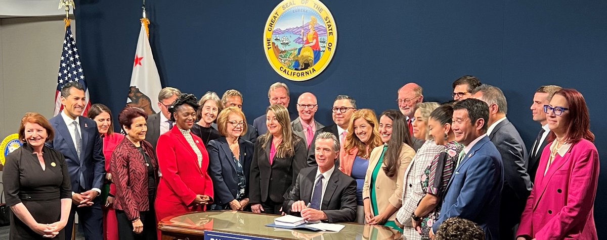 Proud to stand today w/ <a href="/GavinNewsom/">Gavin Newsom</a> <a href="/toniatkins/">Toni G. Atkins</a> <a href="/RobertRivas_CA/">Robert Rivas</a> &amp; <a href="/BauerKahan/">Assemblymember Rebecca Bauer-Kahan</a> &amp; #CALeg members for the signing of CA's 2023-24 State Budget Act &amp; infrastructure package. This year's budget protects the progress we've made in recent years to build a more equitable economy for all