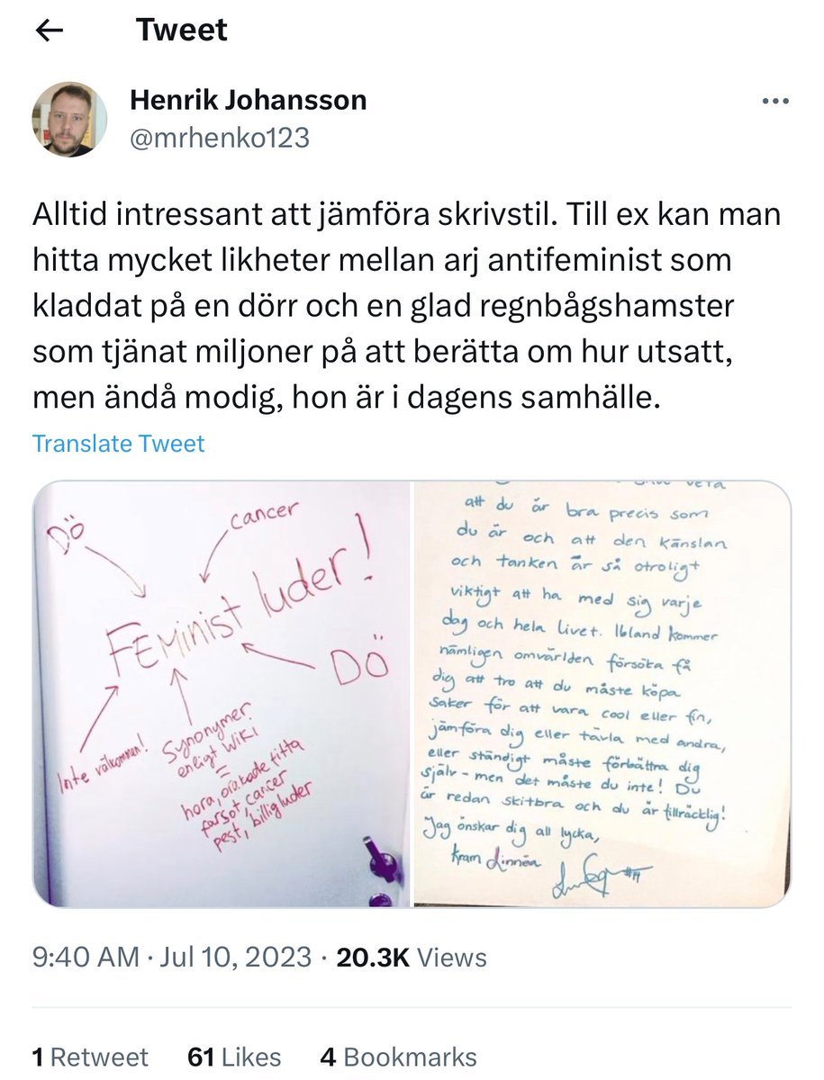 När henko beskyller någon för något innebär det ofta bara en sak: Det är något som han själv har gjort, brukar göra och/eller planerar att göra.

Hur många timmar dröjer innan ”någon” klottrar på Henkos dörr?

#svpol