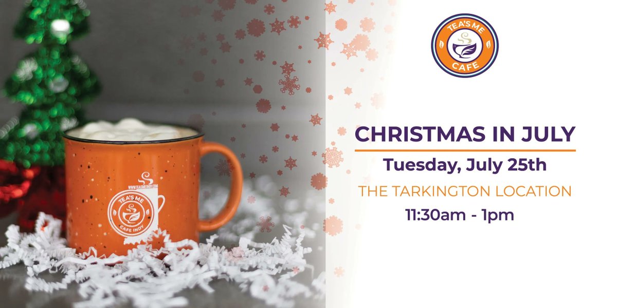 TeasMeIndy's tweet photo. Let’s have some HOLIDAY FUN with celebrating CHRISTMAS in JULY!
Bring an ornament to hang on the Christmas Tree and enjoy the opportunity of your own Photo – Op.https://t.co/4jJqETMsEO #christmasinjuly #teasmecafe #teatime https://t.co/jYNAsLjetA