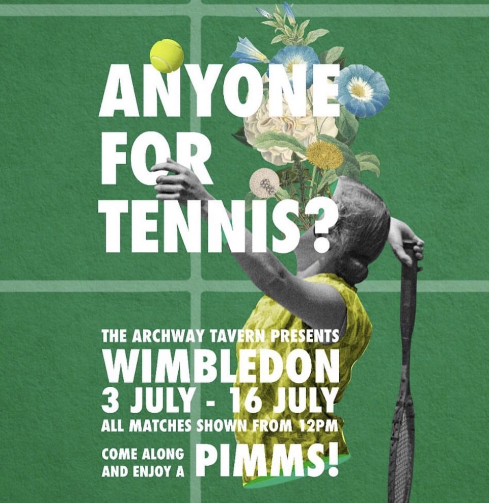 🎾Anyone for tennis?🎾Come and watch Wimbledon here at the Archway Tavern. It’s Pimm’s 🍹o’clock everyday from midday! 

🎾

 #thingstodoinlondon #londonist #londonevents 
#london_enthusiast 
#Londoners 
#londonlifestyle  #londonlife #londonlove #london4all #london_enthusiast