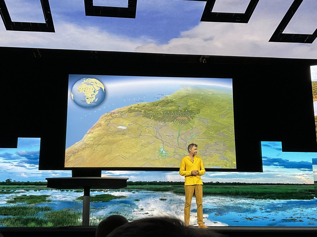 11,000 km of river explorations in a dugout canoe, including to “the land at the end of the Earth,” another world really. Angolan  Highlands “Water Tower,” which source the Okavango Delta, 11 water sub-basins, 8 of them transboundary.
#esriuc2023