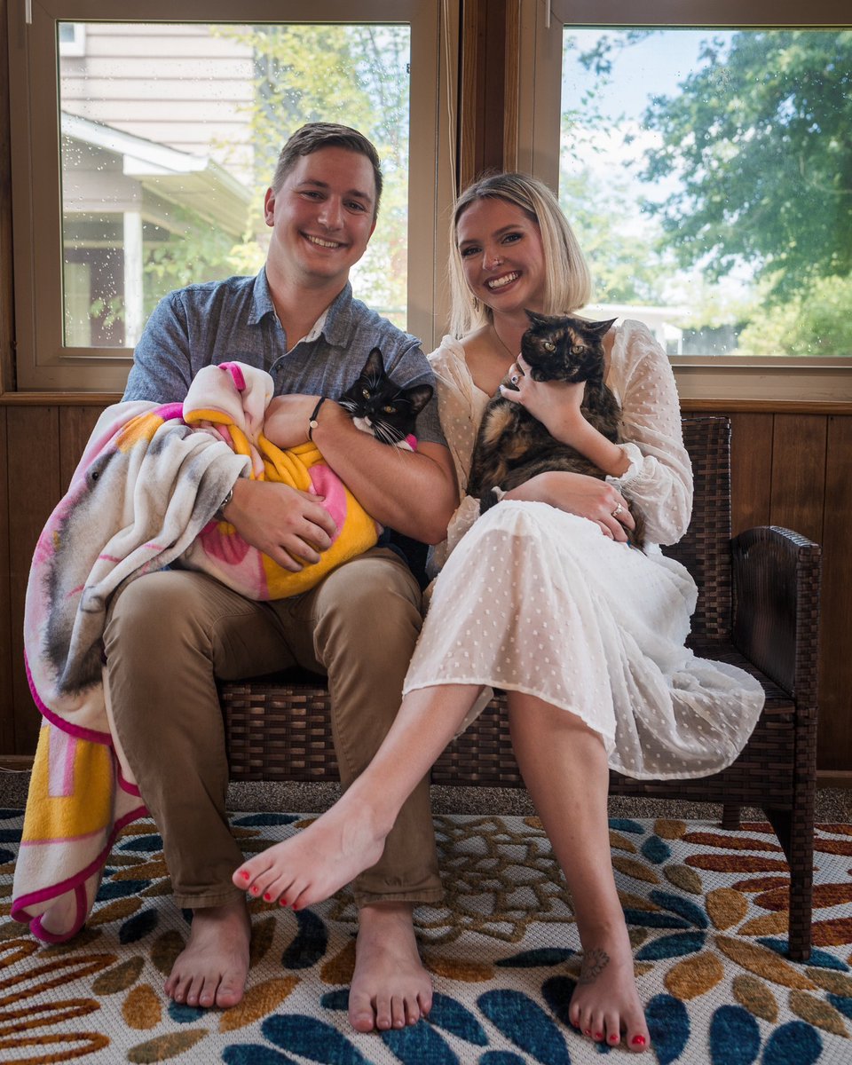 We did some of our engagement pictures over the weekend and wanted to take some with our babies….the outcome is better than imagined. The chokeholds and death glares are just everything 😂💜 #CatsOfTwitter