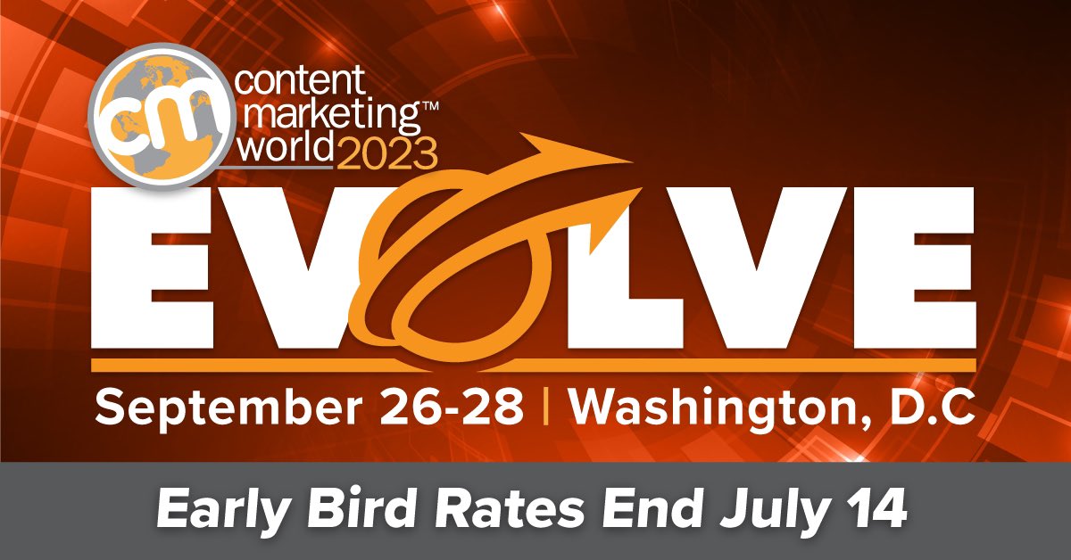 #CMWorld is the perfect place to learn, grow &amp; get creative with content marketing 🙌

Get the newest industry trends and network with industry leaders.

Use our special code BAYCONTENT to save an extra $100.

cmi.media/cmw22/bayconte…