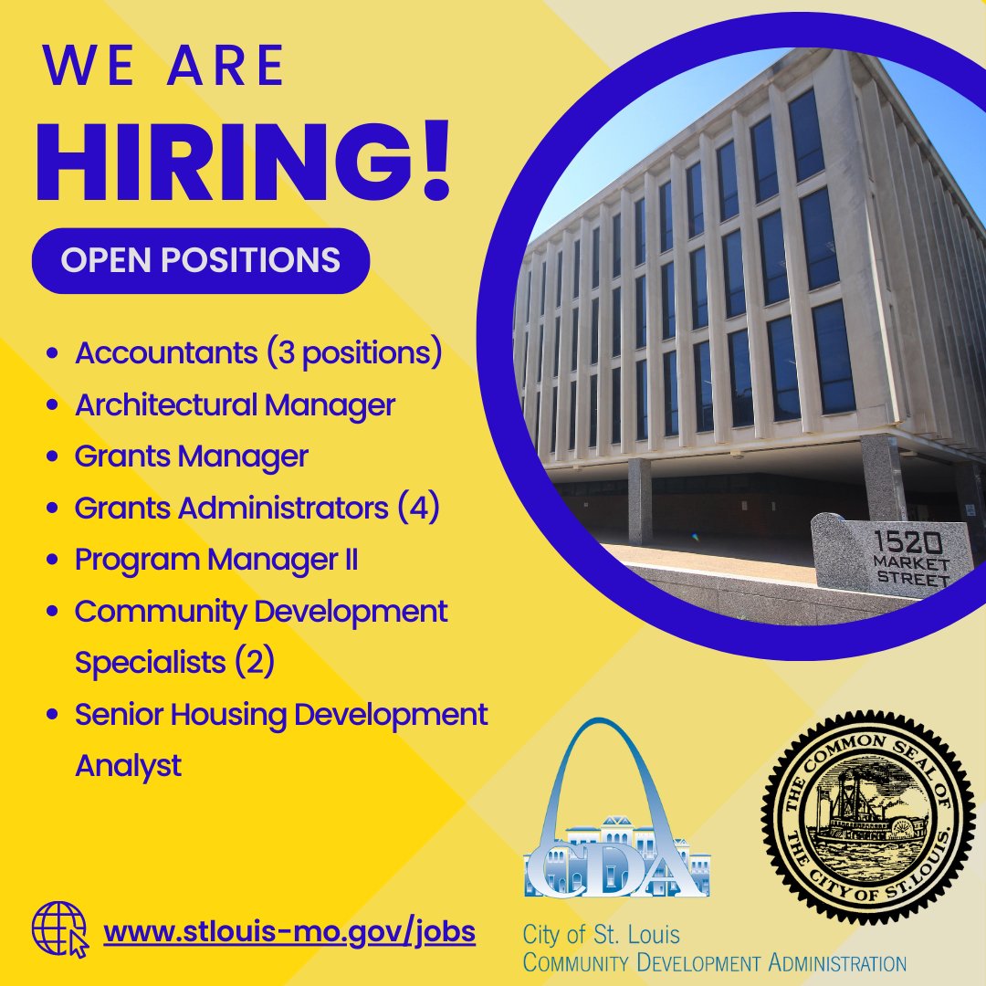 A dozen ARPA job openings, Neighborhood Transformation Grants and 2023 Housing NOFA updates, Healthy Home Repair successes, and more updates from CDA! Learn more: stlouis-mo.gov/government/dep…

#STL <a href="/STLCityGov/">City of St. Louis</a> #CDAfunded