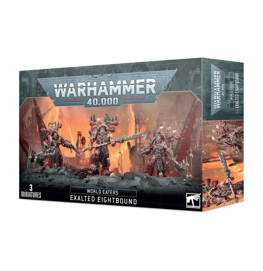 Calling followers of Khorne! We received a restock on World Eaters product, including the sought after Exalted Eightbound. Come get them while you can!