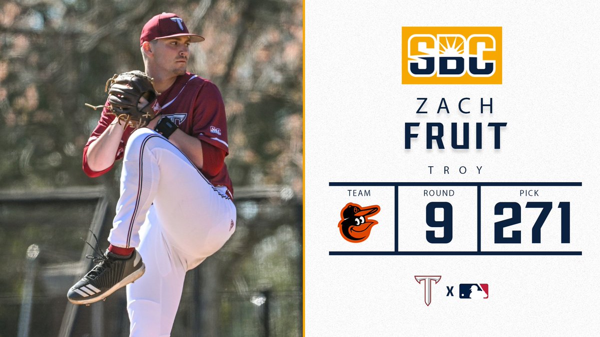 𝗭𝗔𝗖𝗛 𝗙𝗥𝗨𝗜𝗧.

With the 271st pick in the 2023 <a href="/MLBDraft/">MLB Draft</a>, the <a href="/Orioles/">Baltimore Orioles</a> select <a href="/Zach_Fruit/">Zach Fruit</a> of <a href="/TroyTrojansBSB/">Troy Baseball ⚔️</a>. Fruit ranked among the Top 10 in the Sun Belt in strikeouts and opposing batting average in 2023. ☀️⚾️

#SunBeltBSB x #MLBDraft