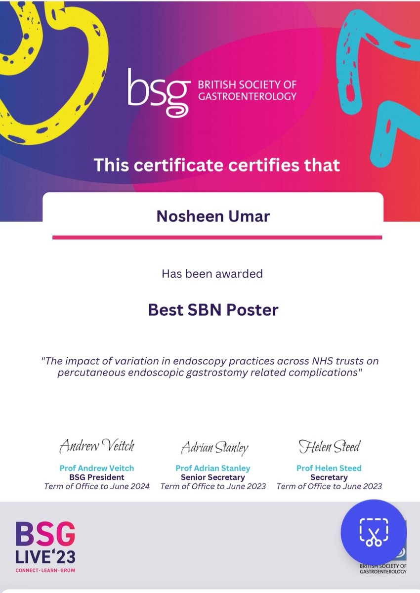 nosheenmujeeb's tweet photo. Humbled to receive award for best oral presentation in the HPB session and best poster presentation in small bowel and nutrition session at BSG this year. Fruitful BSG 2023. https://t.co/rDfucA5sIA