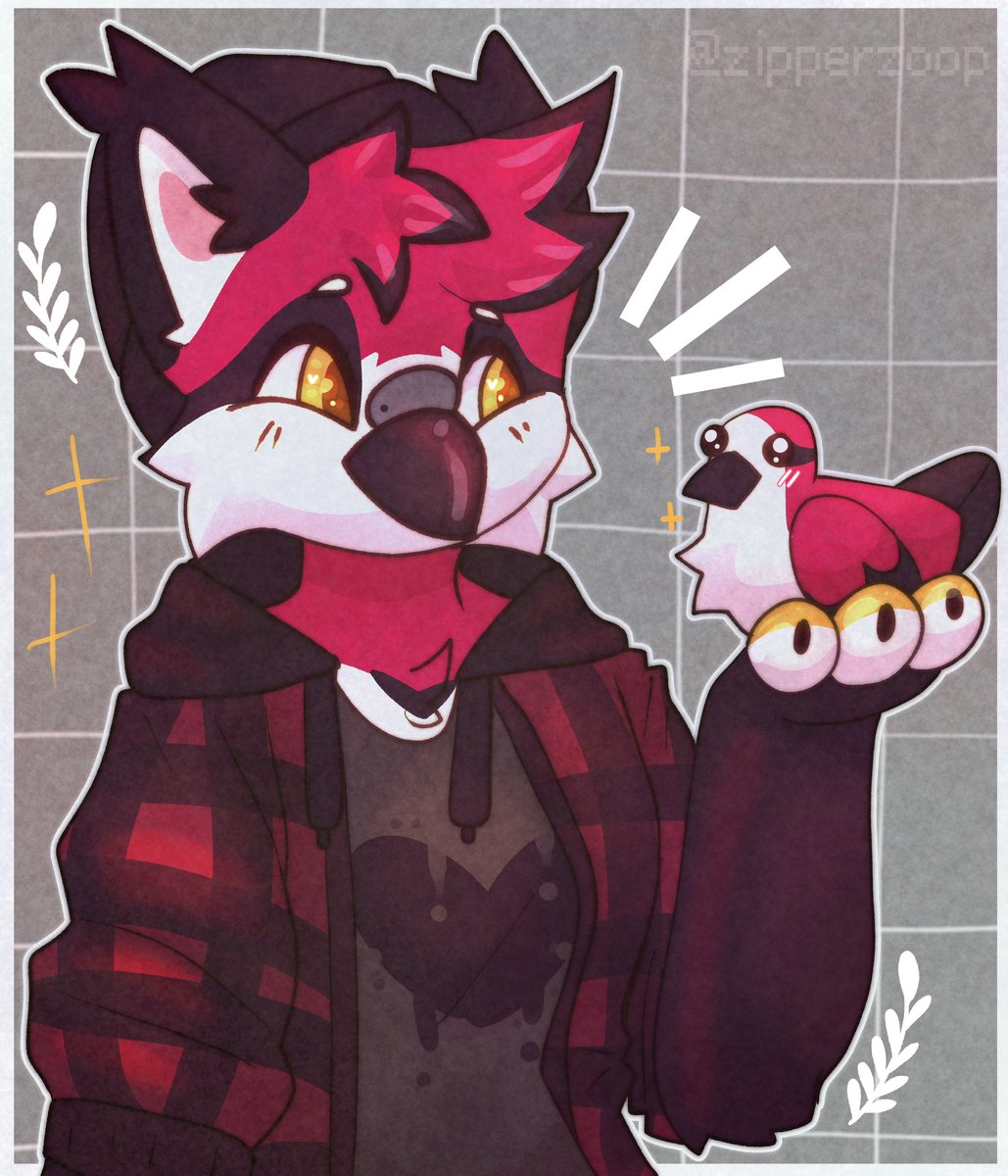 zipperz00p's tweet photo. Character belongs to @dont_jinxit couldn't help but draw this red fluffy nugget with their plush self! 🐦 #furryartwork #drawing #art #furry #furryart https://t.co/0FfWMQvlv9