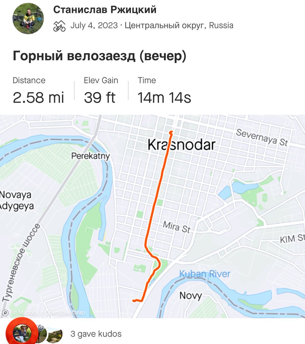 mexic0la_'s tweet image. The Krasnodar commander that was fatally shot in Russia while on a run would routinely post his route on the Strava workout app. This one from recently was liked by Kyrylo Budanov: you literally can’t make this shit up