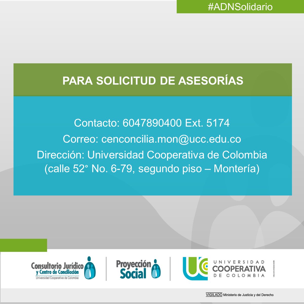 Monteriaucc's tweet photo. A través de la facultad de Derecho y el Centro de Conciliación ofrecemos los servicios de conciliación, como mecanismo alterno de resolución de conflictos promoviendo la cultura de la paz en la comunidad. Los servicios se brindan de forma gratuita.
#ADNSolidario https://t.co/zCSsgFDH7E