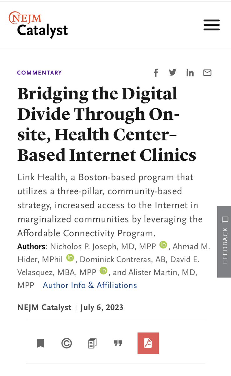 AlisterFMartin's tweet photo. 🚨 Checkout our recent piece in the New England Journal of Medicine @nejmcatalyst.

“81.4% of individuals who enrolled in the Affordable Connectivity Program through @Link_Health_org identified as a racial/ethnic minority.”

We’re closing the digital divide ☝🏽patient at a time. https://t.co/ESTMRHypdL