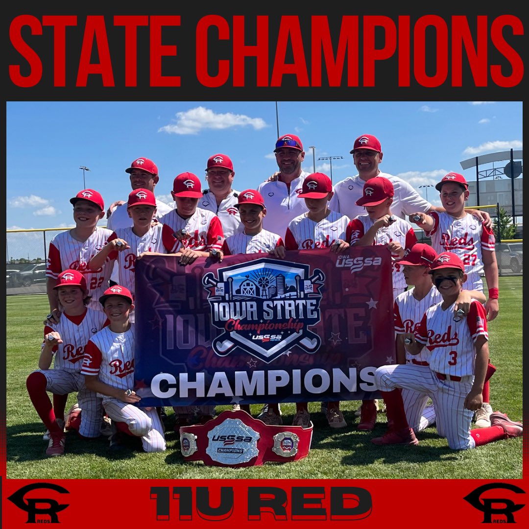 RedsCedarRapids's tweet photo. Congratulations to our IOWA STATE ⚾️CHAMPION TEAMS for 2023‼️ 7u, 9u, 11u and 12u teams on winning the Major Division Gold Brackets‼️ https://t.co/aNxXrsOM8m