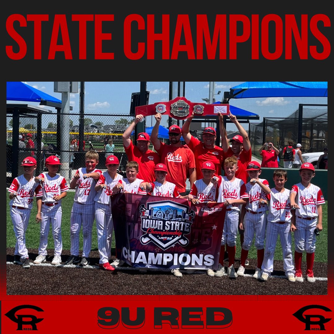 RedsCedarRapids's tweet photo. Congratulations to our IOWA STATE ⚾️CHAMPION TEAMS for 2023‼️ 7u, 9u, 11u and 12u teams on winning the Major Division Gold Brackets‼️ https://t.co/aNxXrsOM8m