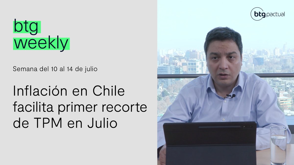 btgpactualchile's tweet photo. #BTGWeekly: Inflación en Chile facilita primer recorte de TPM en Julio
Te invitamos a revisar el Informe Semanal de Mercados preparado por Mauricio Cañas y el equipo de BTG Pactual Wealth Management.
Revísalo aquí: https://t.co/4NqhIH47c9
#wealthmanagement #mercados https://t.co/eeYmLwUWXR