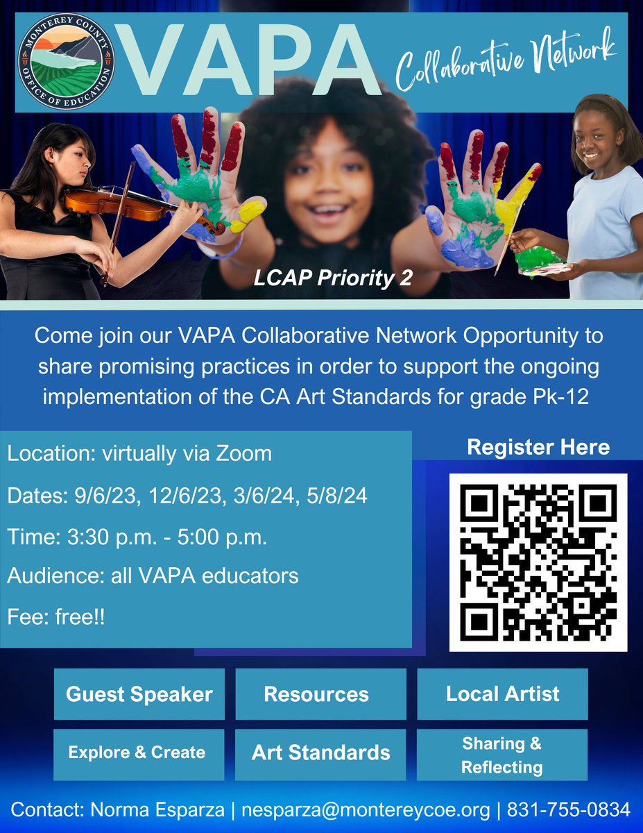 🎨 Join our VAPA Collaborative Network and be part of a unique opportunity to share promising practices for supporting the ongoing implementation of CA Art Standards for grades Pk-12. 🌟 Let's empower creativity and collaboration in arts education! #ArtsEducation #CAArtStandards