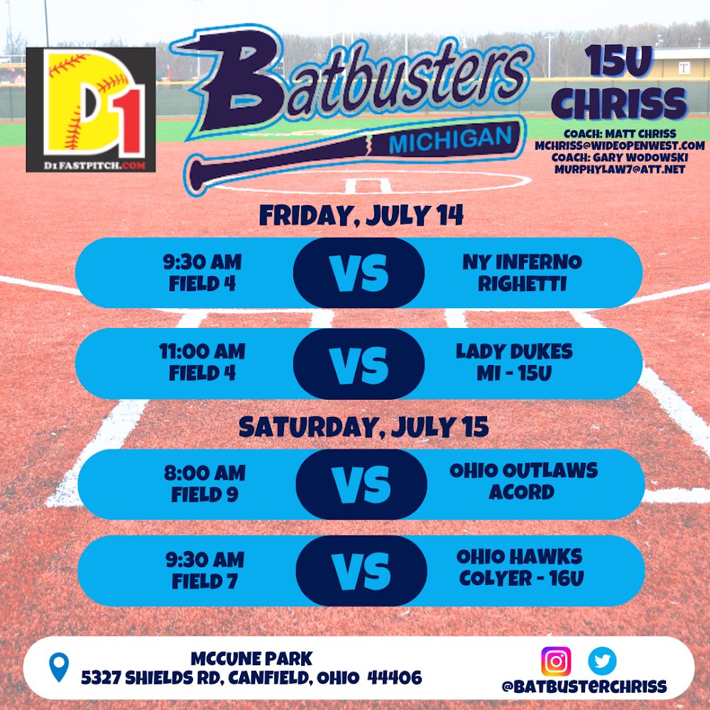 batbusterchriss's tweet photo. Tournament this weekend in Canfield, Ohio! Games start Sunday at 9:30 am so come watch us play. @MBatbusters https://t.co/zSdCesR22s