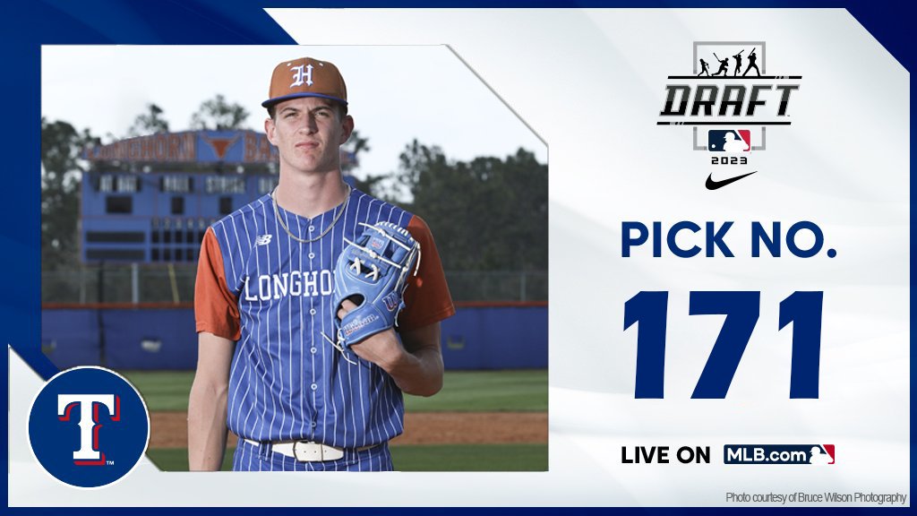 LonghornsEatWin's tweet photo. We are proud of our #HarmonyLonghorn &amp; recent DBU commit on getting drafted in the 6th round today to the Texas Rangers in the 2023 #MLBDraft 🔥 https://t.co/TnocJ0LJzC