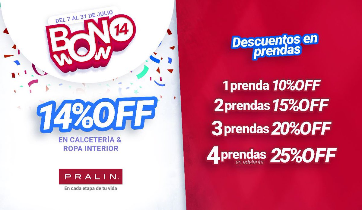 PRALINgt's tweet photo. ¡BONO WOW! Aprovecha tu bono 14 con estas super ofertas. 😉 Aplica en todas nuestras tiendas. 
#bono14 #ofertas #descuentos https://t.co/RZ7fZbGP57