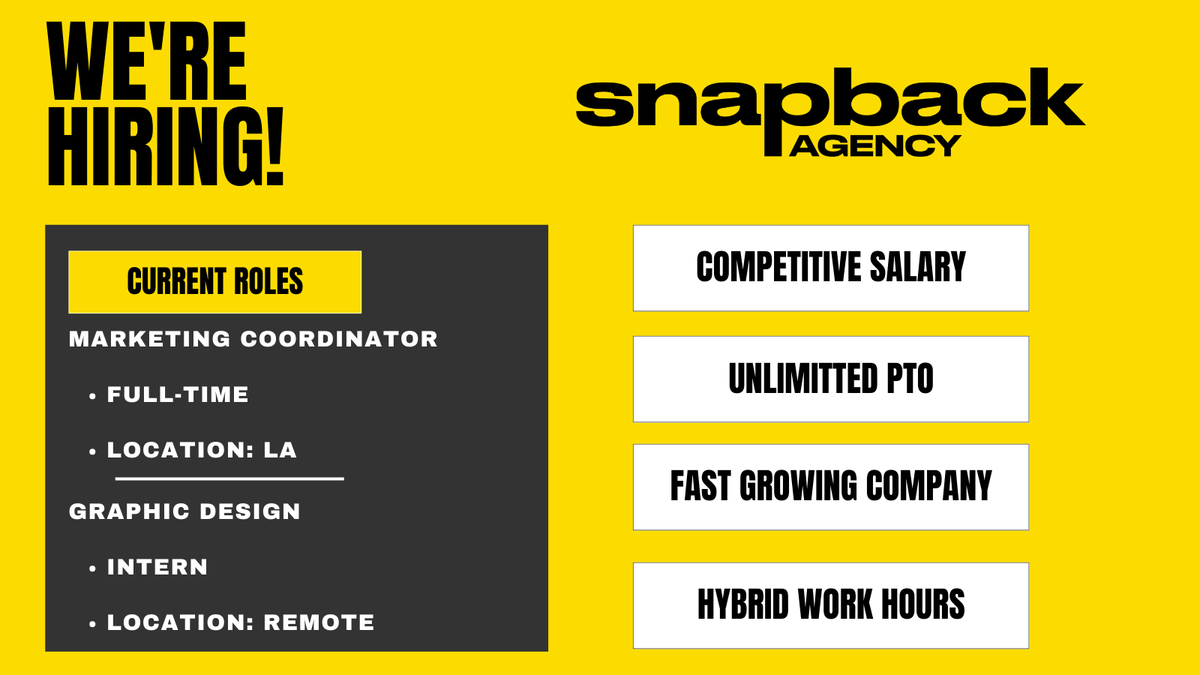 Our team is growing!! Apply here: snapbackagency.com/careers

Let's build!!