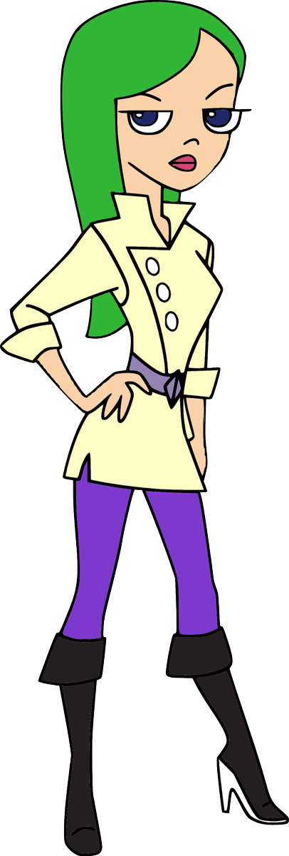 FormerlyFerb's tweet photo. Okay, got an image (that I colored myself) that give an idea how Vanessa looks, essentially, Vanessa Doofenshmirtz with Ferb's color scheme. (Sorry the color job isn't great) https://t.co/mO8h3kwQA2