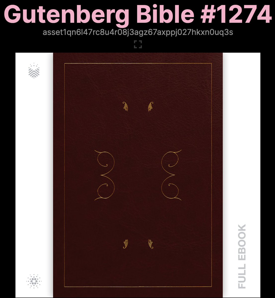 $BOOK
7.20.23
app.book.io/ito

Like and RT and you're entered to win a Gutenberg Bible and a Collectible whitepaper on #Cardano.