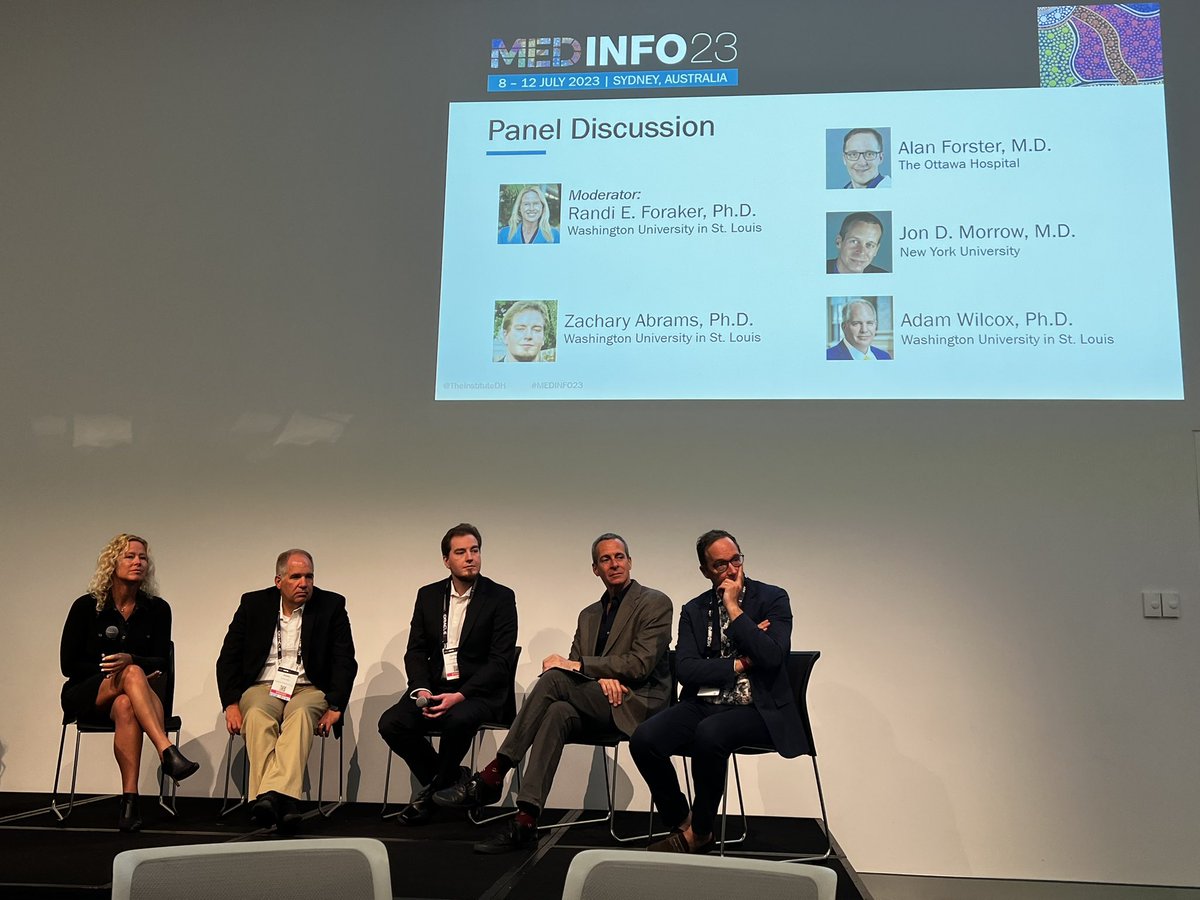 A phenomenal panel on the future of synthetic data for research, care delivery, and digital transformation at #MEDINFO23 w @randi_epi @AdamWilcoxPhD @doctor_forster #ZachAbrams & #JonMorrow