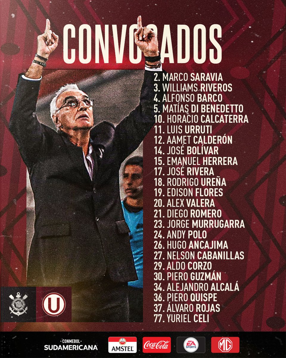 𝙇𝙞𝙨𝙩𝙖 𝙤𝙛𝙞𝙘𝙞𝙖𝙡 ✍️ Estos son nuestros convocados para enfrentar a @Corinthians por la Copa Sudamericana. #ConLaUHastaElFinal