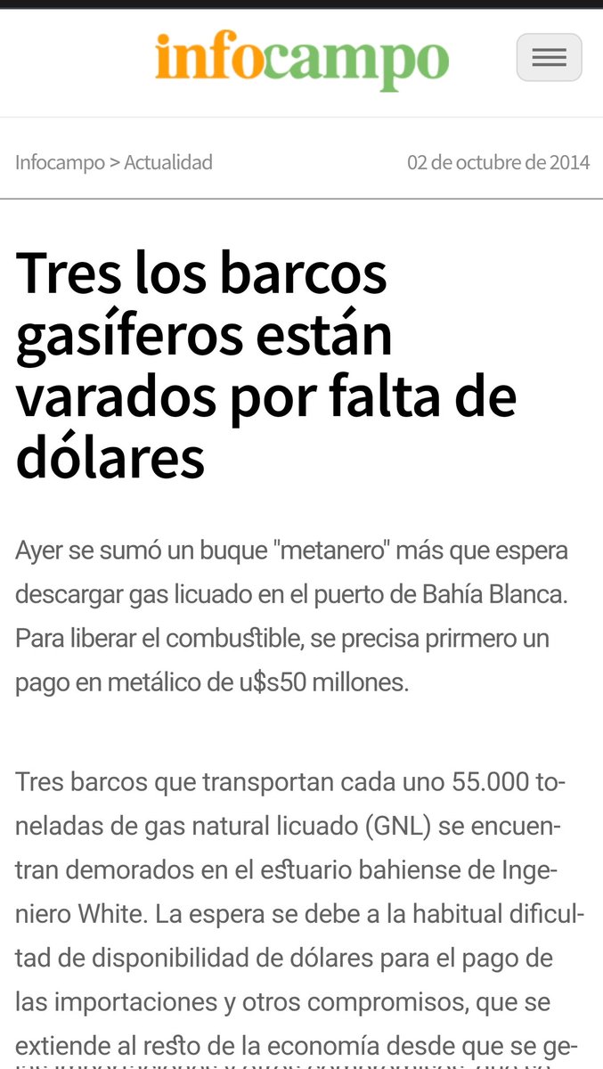 LanataPPT's tweet photo. Noticias del 2014: TRES BARCOS GASIFEROS ESTÁN VARADOS POR FALTA DE DOLARES

🔴Esto confirma que @CFKArgentina dejaba el país sin gas y sin dólares https://t.co/349tMBDDHd