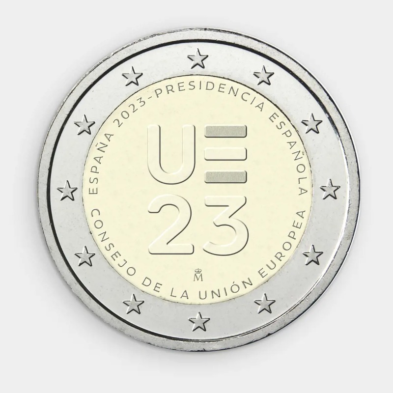 EUCouncil's tweet photo. 🇪🇸 Spain has issued a two-euro coin to commemorate its presidency of the Council of the European Union.

Around 1.5 million units will circulate from Spain across Europe. 

Find out more and look out for it 👇

#EU2023ES