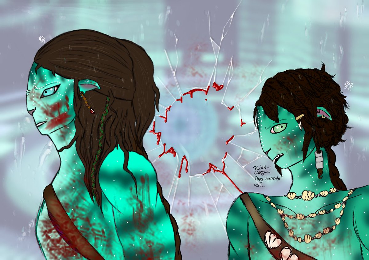 Artyarttown's tweet photo. Since I‘m a stoopid skxawng and forgot to post my art here, here you have my art I did so far! Rické and Kur’rá his buddy! After Rické’s sister‘s de@th. They visited the sky people. 
#digitalart #atwow #oc https://t.co/XI500N4ru7